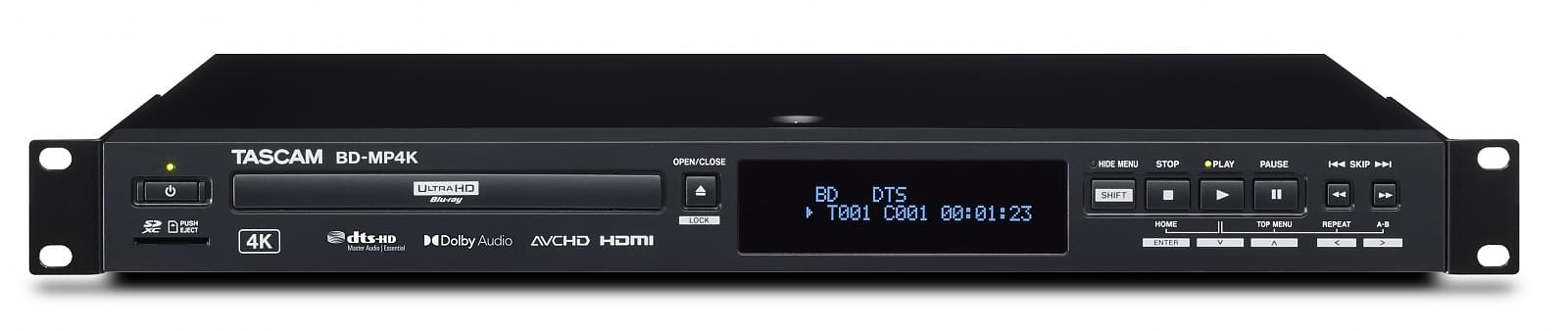 Profesjonalny odtwarzacz multimedialny/Blu-Ray 4K/UHD w trasę i do instalacji | Tascam BD-MP4K