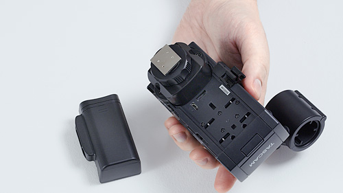 The Tascam CA-XLR2d-AN mic preamp for cameras can be powered by batteries
