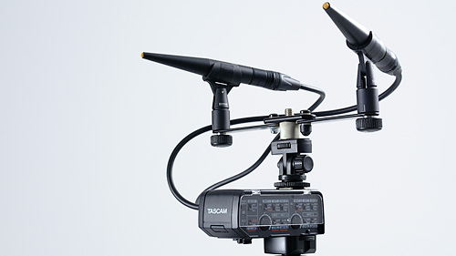 Tascam CA-XLR2d in Verbindung mit zwei Mikrofonen für Stereoaufnahmen
