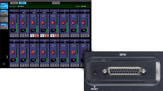 GPIO pozwala na kontrolę stage box'a przez systemy zarządzania multimediami
