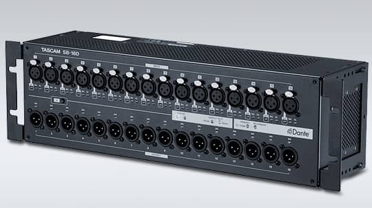 Tascam SB-16D with rack-mounting brackets attached.