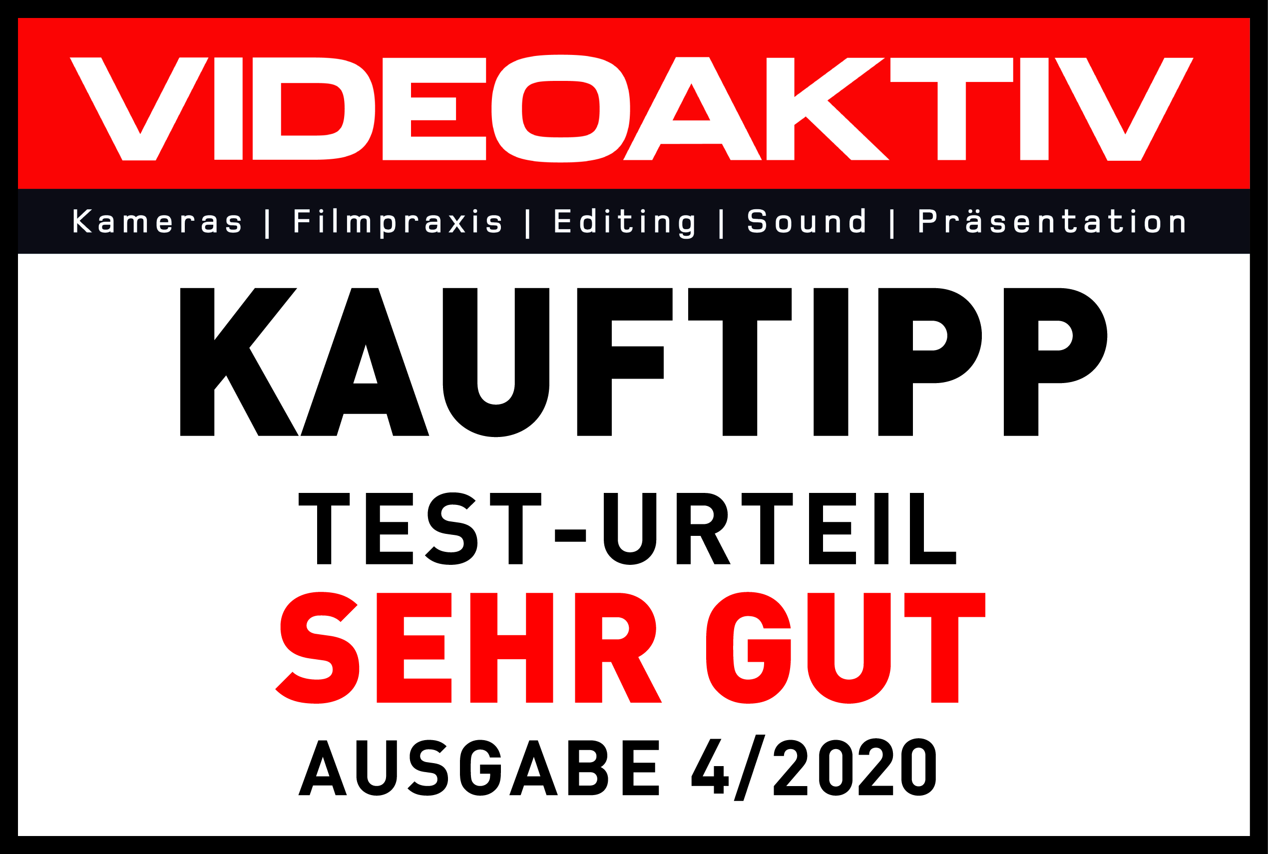 Videoaktiv zeichnet den Tascam SERIES 8p Dyna mit dem Prädikat 'Kauftipp – Sehr Gut' aus