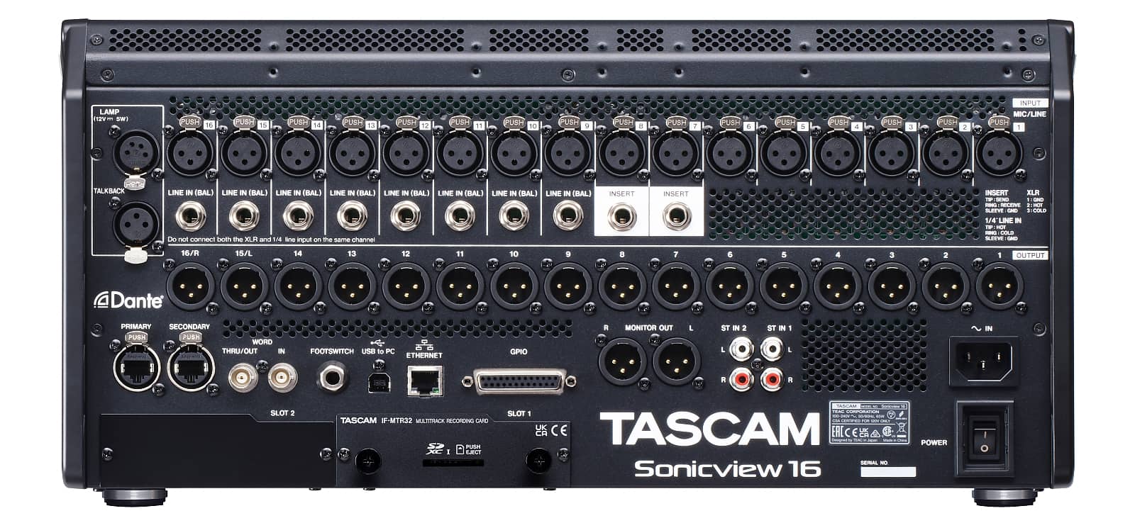 Rear view (with installed IF-MTR32) | Tascam Sonicview 16