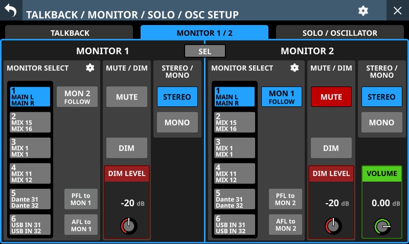 Two monitor sections, oscillator and enhanced talkback functions are available in the Sonicview since firmware v1.5