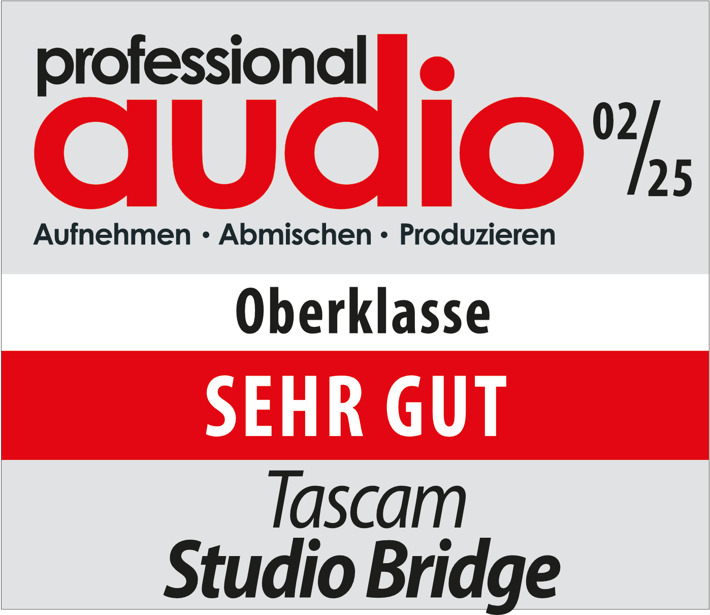 Tascam Studio Bridge mit „Oberklasse – Sehr gut“ getestet