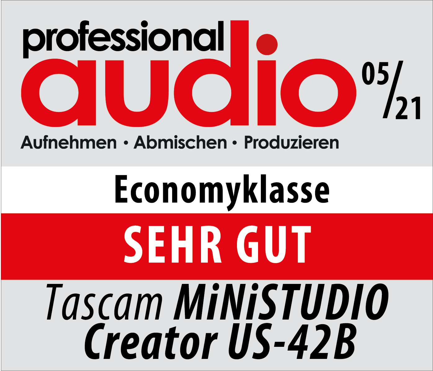 Professional Audio zeichnet das Tascam MiNiSTUDIO US-42B mit dem Prädikat 'SEHR GUT' aus