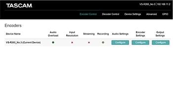 Tascam VS-R264/VS-R265 Video Streamer/Recorder – Clear web interface for configuration and remote control