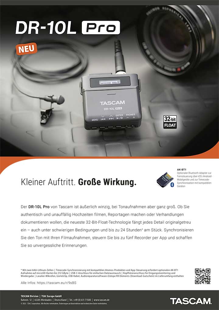 Tascam-Anzeige | DR-10L Pro – Kleiner Auftritt. Große Wirkung.
