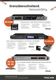 Tascam-Anzeige | DA-6400, SS-CDR250N, ML-32D/ML-16D – Grenzüberschreitend netzwerkfähig mit Dante