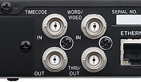 Anschlüsse für Timecode, Wordclock und Videoclock am Mehrspurrecorder Tascam DA-6400