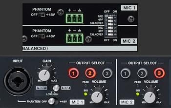 Tascam MZ-123BT two balanced mic inputs via Euroblock connectors