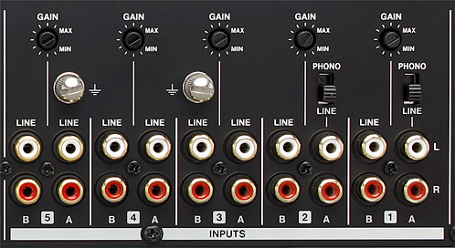Line- und Phono-Eingänge auf der Rückseite des Tascam MZ-223
