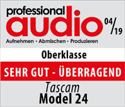 Professional Audio zeichnet das Tascam Model 24 mit dem Prädikat 'SEHR GUT - ÜBERRAGEND -' aus