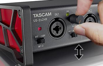 Tilted user interface of the Tascam US-2x2HR